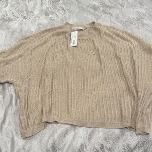 Women's Ribbed Crewneck Sweater in Beige - Lightweight Everyday Knit